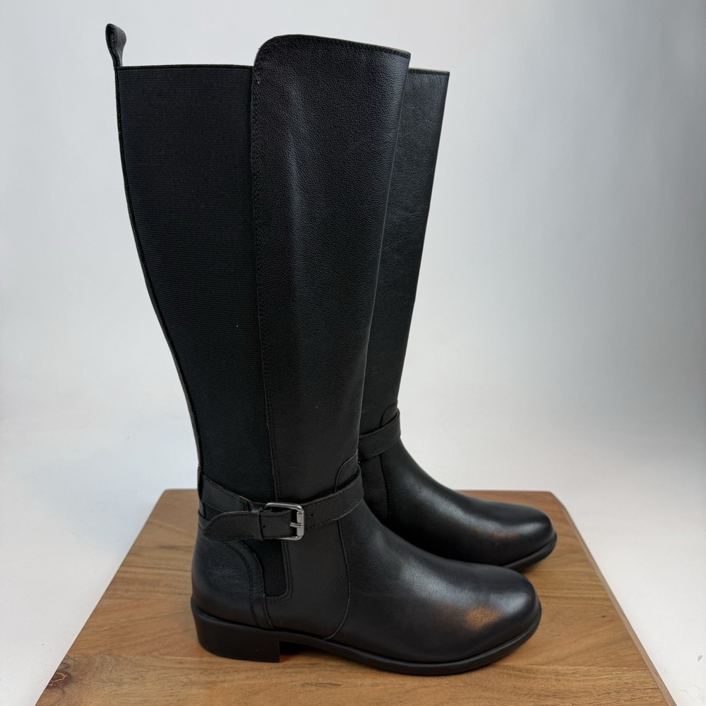 New $250 Womens Cobb Hill Naina Black Leather Stretch Knee High Boots Size 9.5
